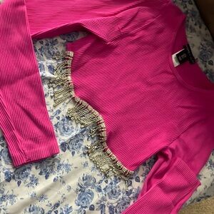 Hot pink long sleeve crop top